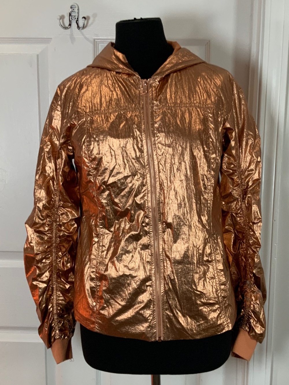 Metallic Rose Gold Copper Hooded Zip Streetwear Athleisure Windbreaker Size 2